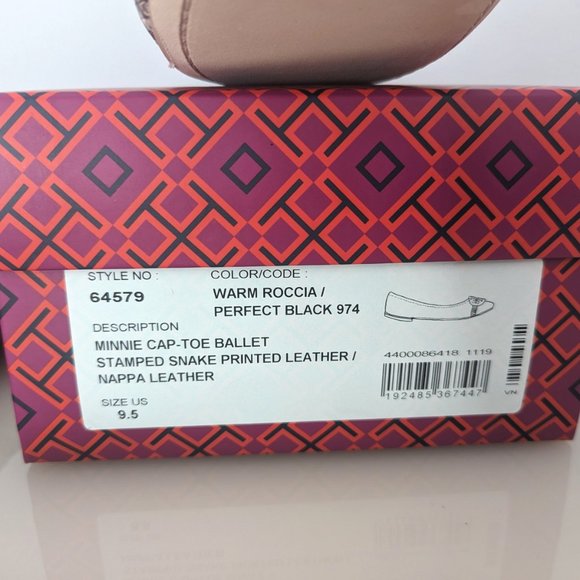 Tory Burch Cap Toe Minnie Ballet Flats Gold Logo Two Tone Roccia Black 9.5 - Picture 3 of 8